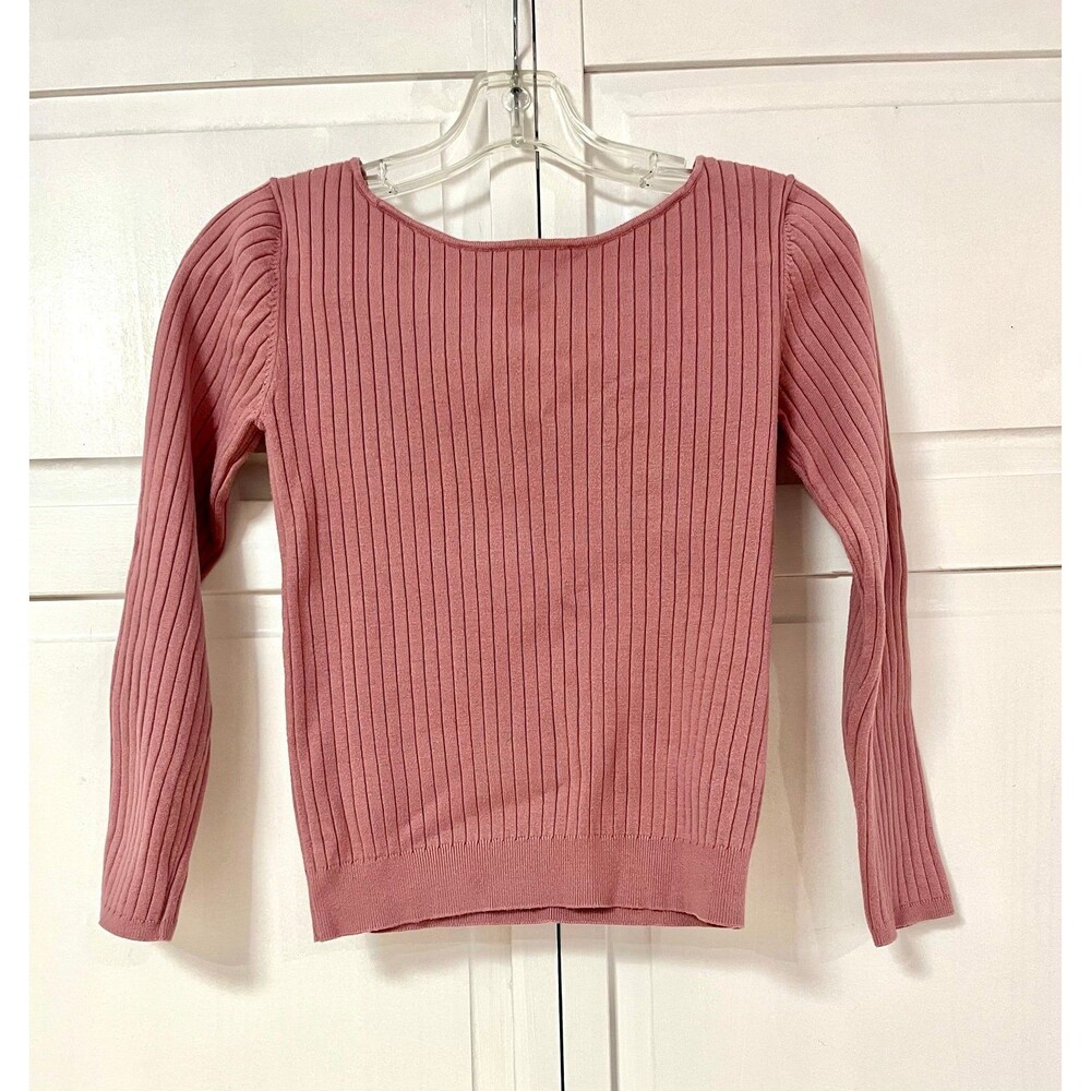 Ribbed Knit Tie Back Sweater Long Sleeve Balletcore Top Size Small